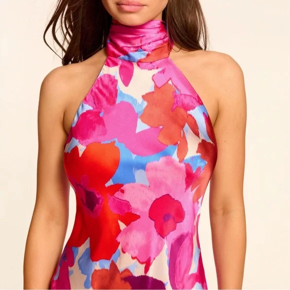 Ramy Brook Tatiana Floral Stretch Silk Halter Gown - Picture 7 of 13